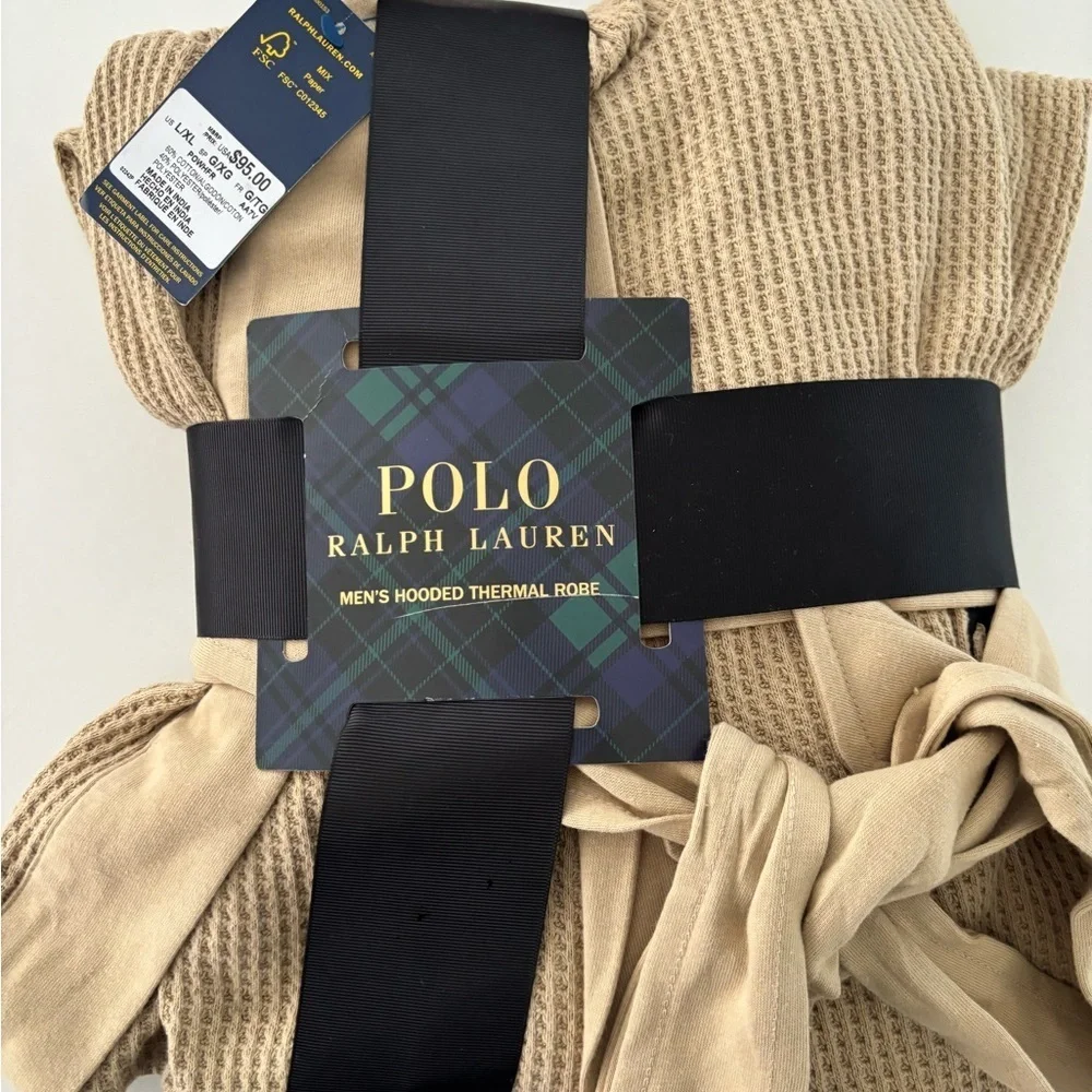 Polo Ralph Lauren Men’s Thermal Hooded Robe Size Large / XL New Tan
